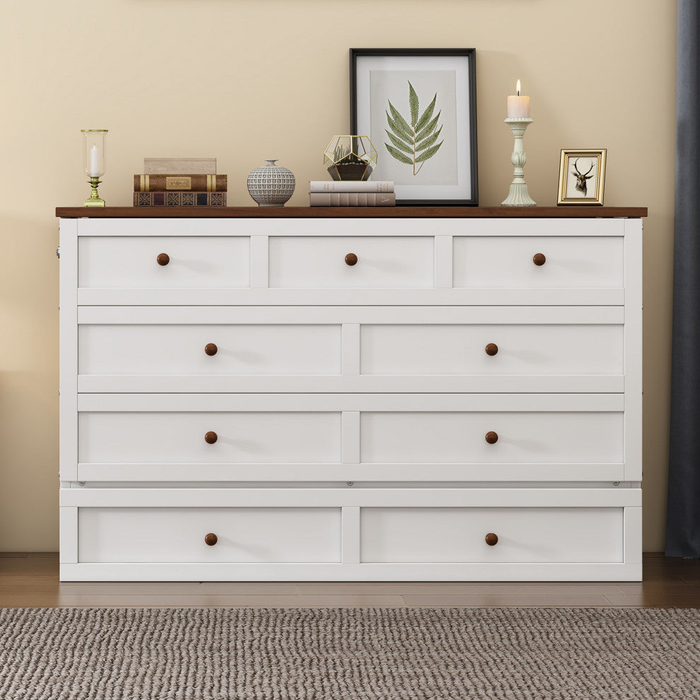 Full/Queen Solid Pine Frame Murphy Bed, Charging Station, Full