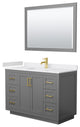 48"SGL Vanity Dark Gray, White Cult. Marble Top, Sink, Gold Trim, 46"Mirror