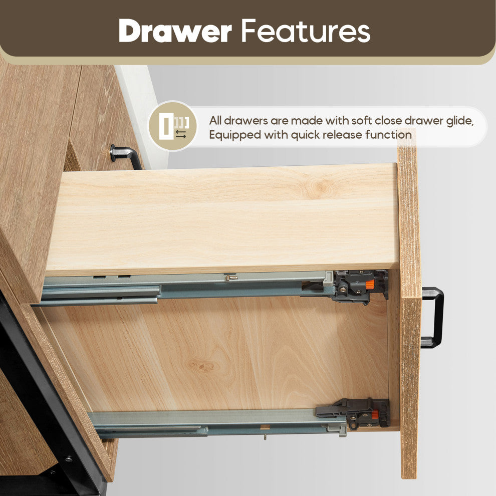 Alistair Vanity, North American Oak, Matte Black Hardware, 36", With Mirror