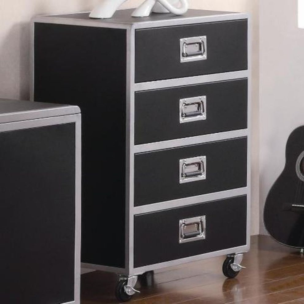 Industrial Drawer Chest With Casters Black and Silver