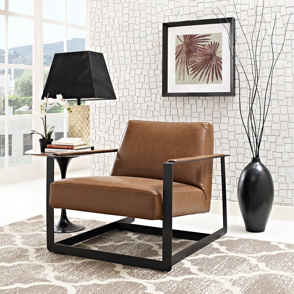 Modern Brown Seg Upholstered Vinyl Accent Chair