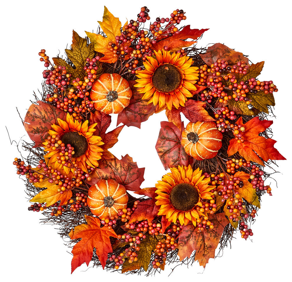 Maple Leaf Berry Wreath, 26"