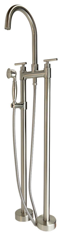 CastelloUSA Saturn Double Handle Clawfoot Tub Filler Faucet, Brushed Nickel, Float Handle