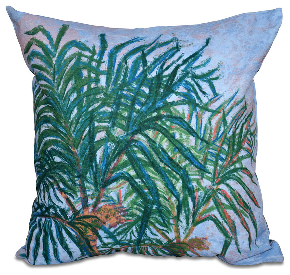 Palms, Floral Print Pillow, Blue, 26"x26"