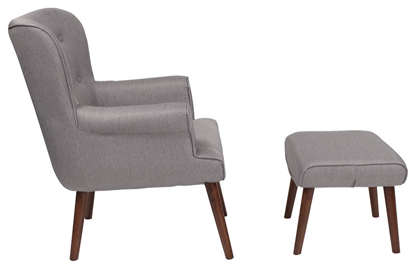 Bayton Upholstered Wingback Chair With Ottoman In Light Gray Fabric