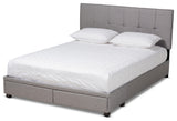 Light Grey Fabric Upholstered 2-Drawer King Size Platform Storage Bed