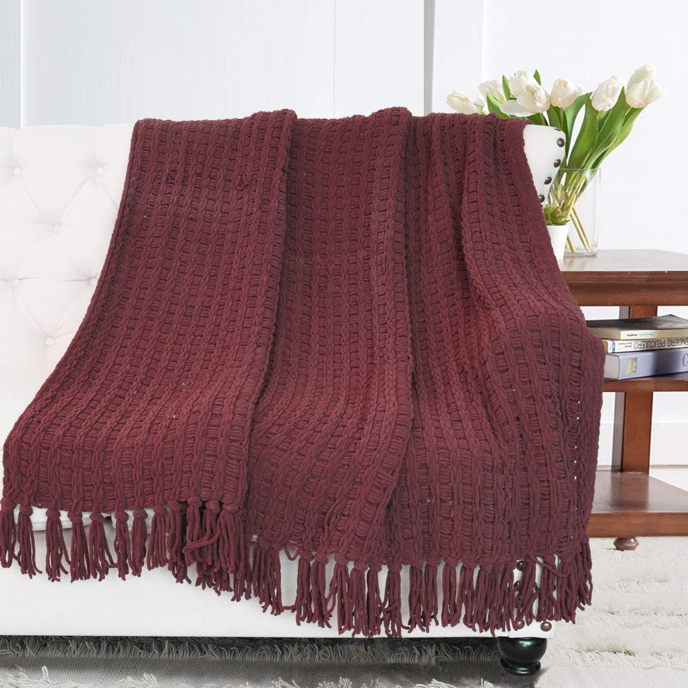 Space Yarn Knitted Throw, Burgundy, 50" X 60"
