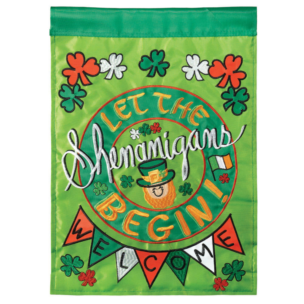 Flag  Double Applique  Welcome Shenanigen Polyester Garden