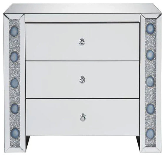 Benzara BM191447 Wooden Framed Mirrored Console Table with Three Drawers