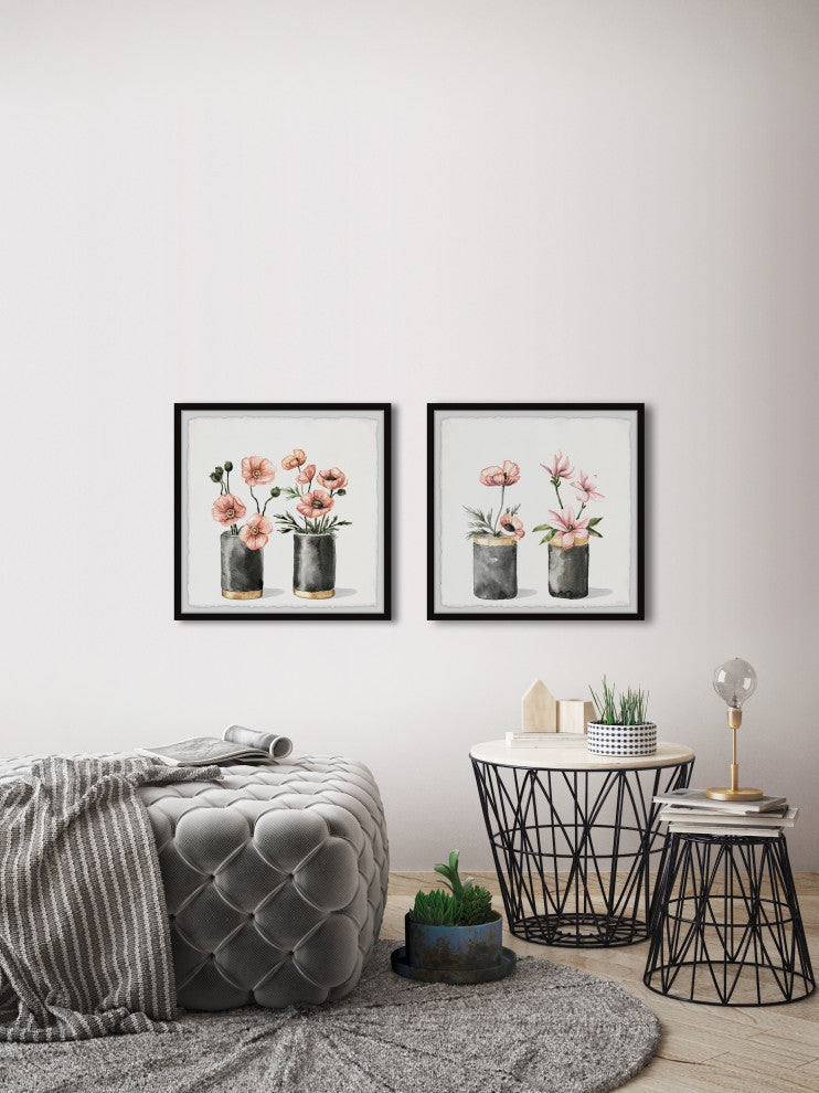 Vase With Gold Lining Diptych, Set of 2, 32x32 Panels