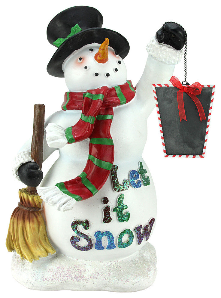 Polyresin Snowman Holding Broom and Blackboard