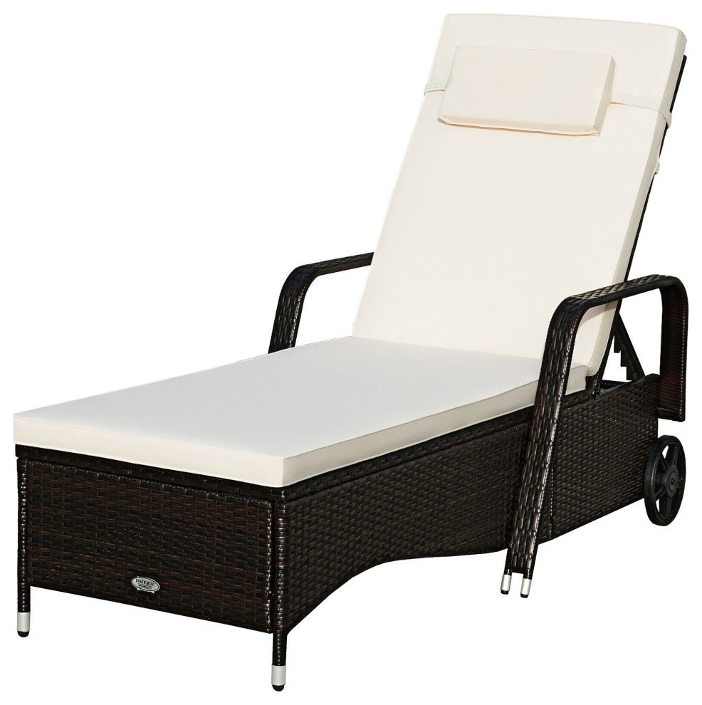 Costway Outdoor Lounge Chair Recliner Cushion Patio Furniture Adjustable Wheels