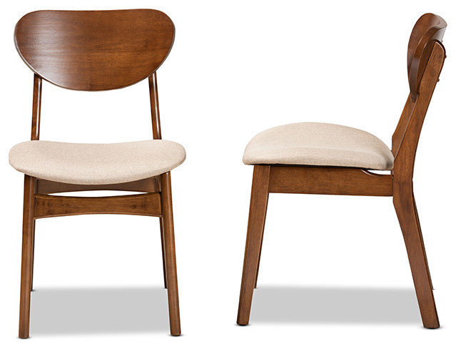 Kobell Mid-Century Modern Sand and Walnut Dining Chair, Set of 2