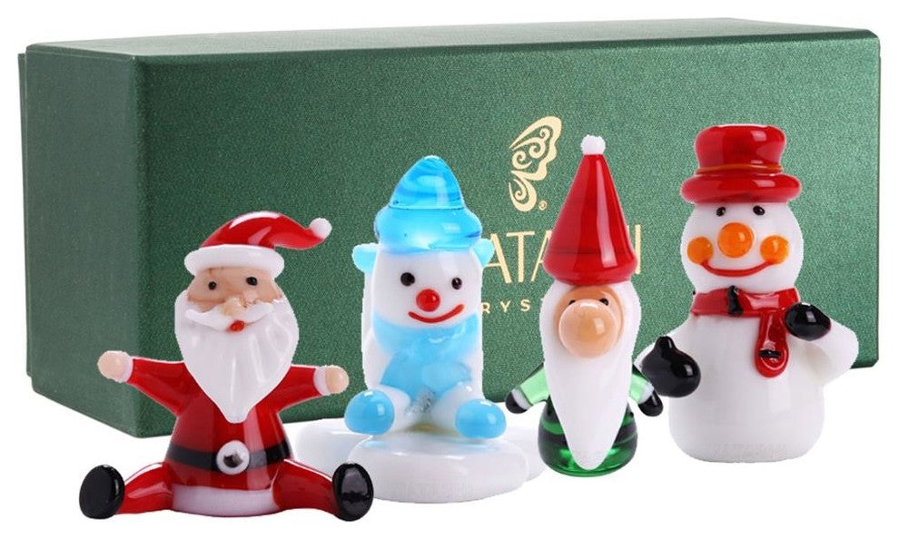Set of 4 2'' Murano Christmas Winter Decorative Glass Figurine Set