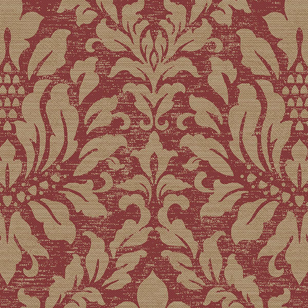 Stitched Texture Damask Wallpaper, Red and Metallic Gold, Bolt