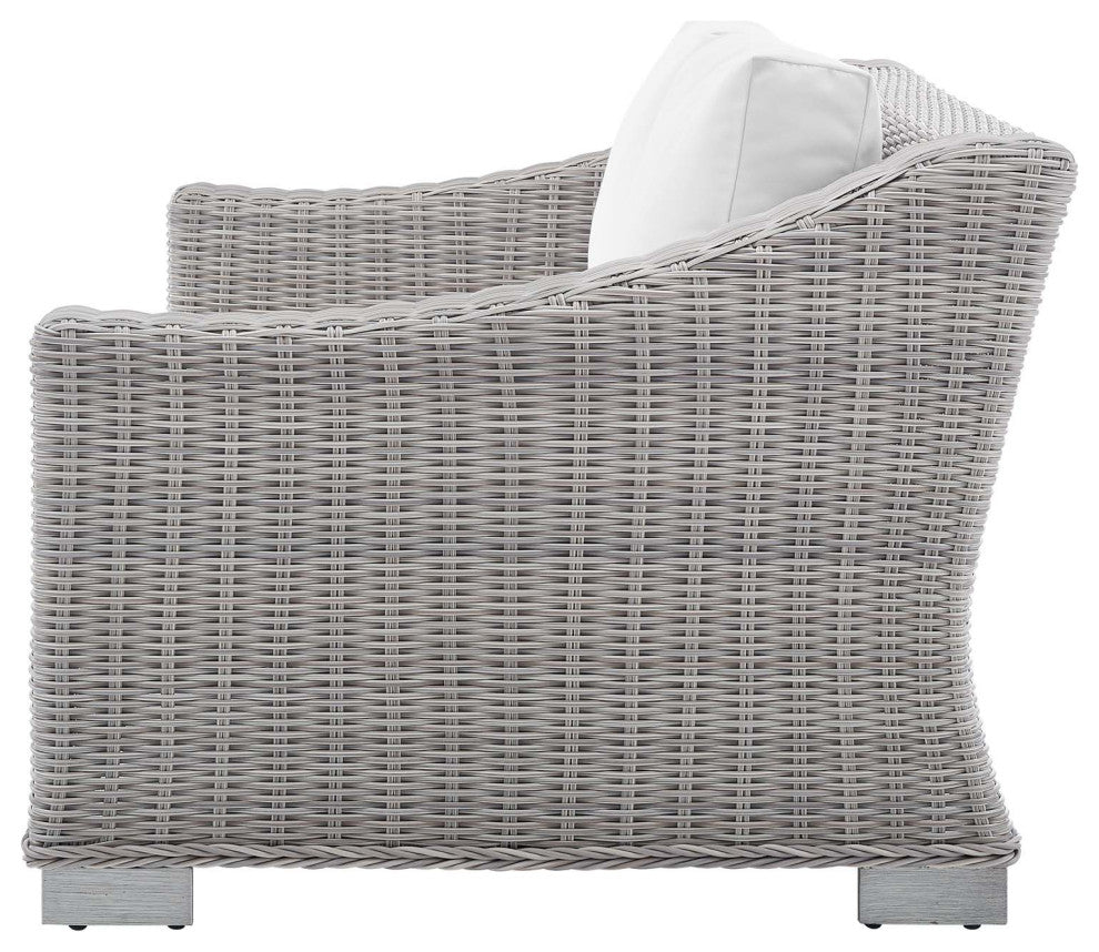 Lounge Sofa Chair Table Set, Rattan, Wicker, Gray White, Modern, Outdoor