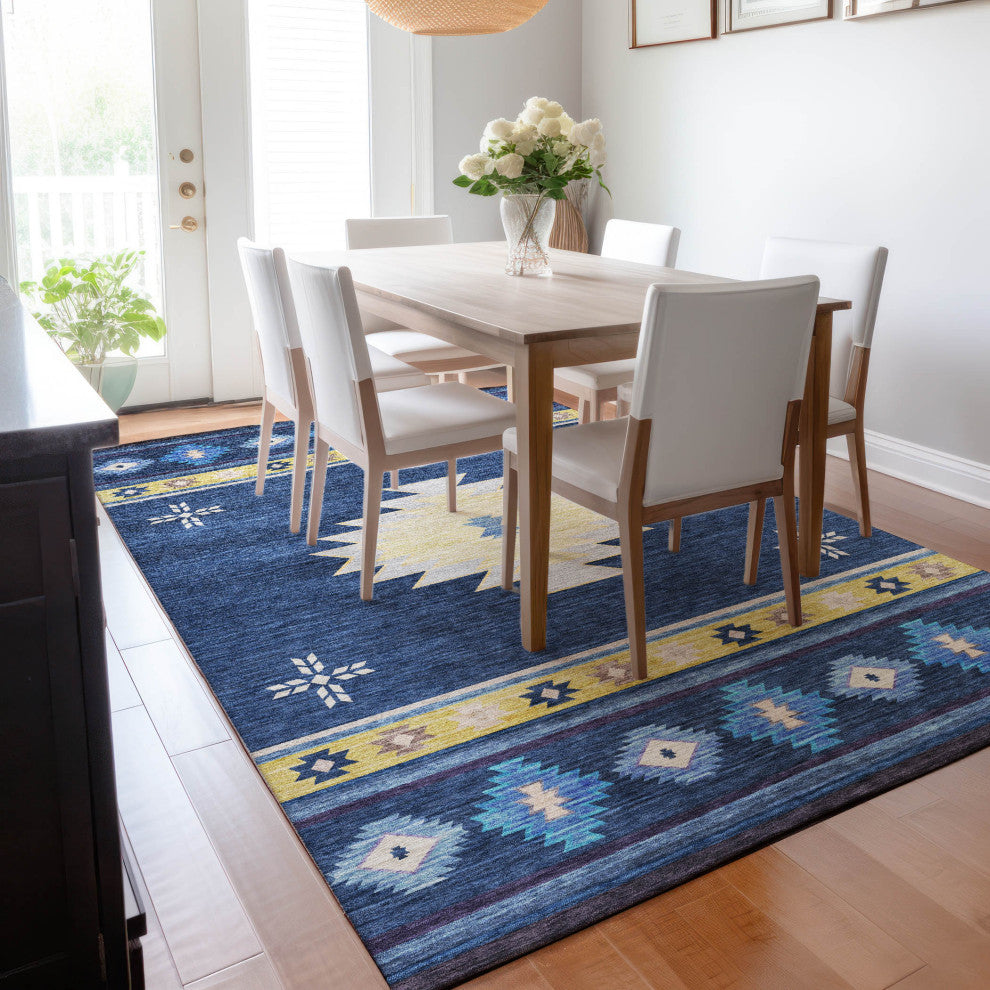 Addison Premium Washable Mayfield AMF179 Blue 3'' x 5'' Rug