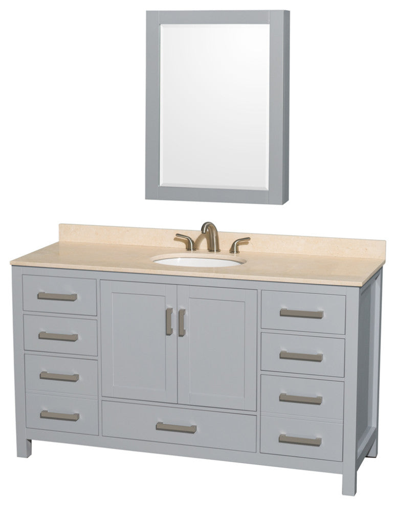 Wyndham WCS141460SGYIVUNOMED 60 inch Vanity in Gray with Ivory Marble and Round
