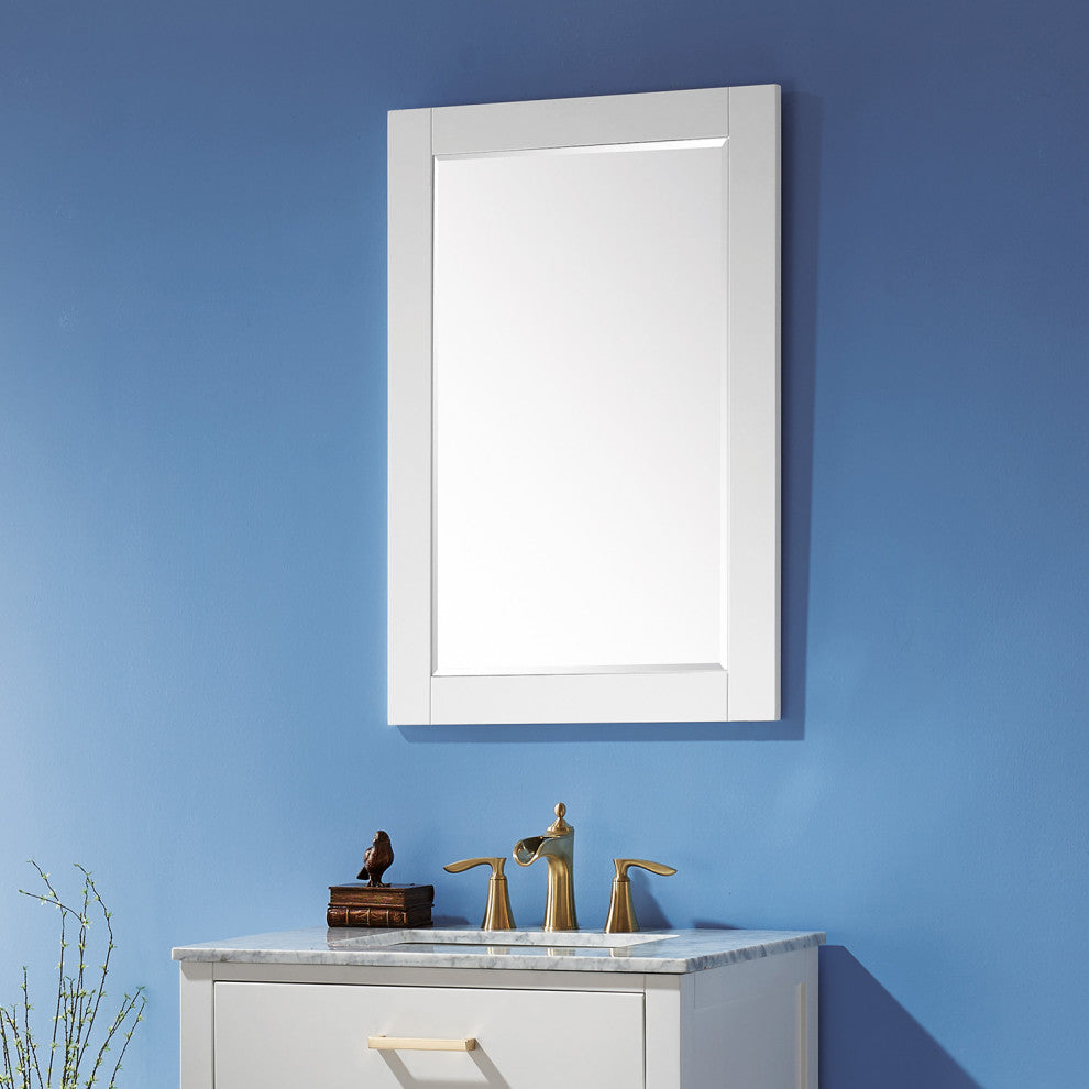 Ivy Rectangular Bathroom Wood Framed Wall Mirror, White, 24"