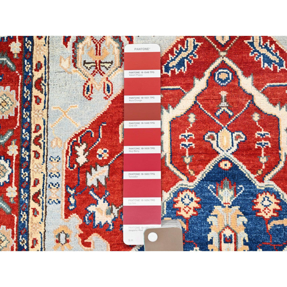 Blue, Serapi Heriz Design, Soft Wool, Hand Knotted, Oriental Rug, 4'x6'