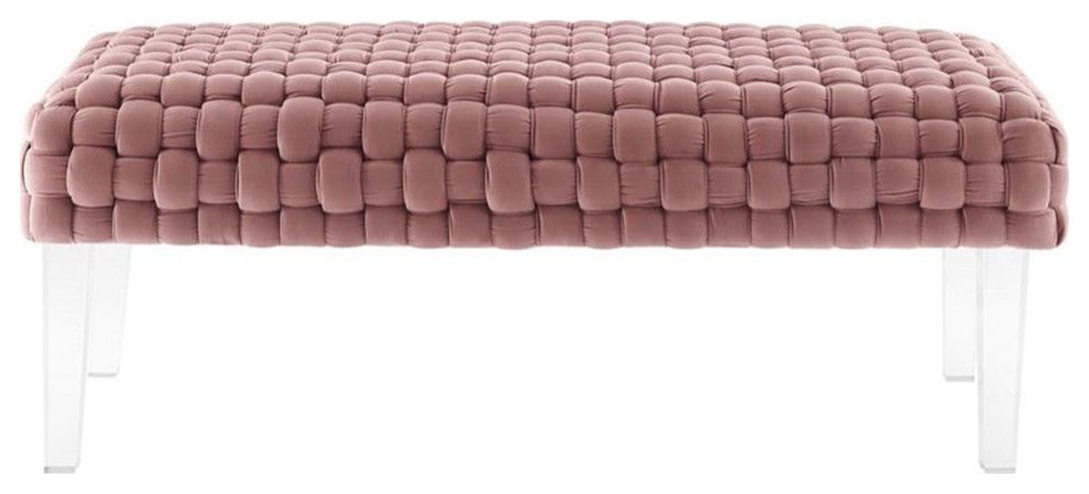 Prologue Woven Performance Velvet Ottoman, Dusty Rose