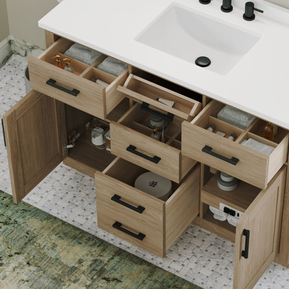 The Camille Bathroom Vanity, Driftwood Oak, 48", Single Sink, Freestanding