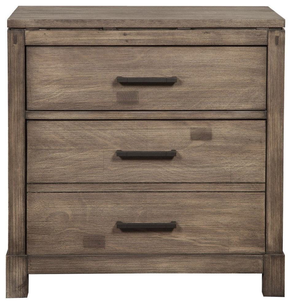 Weathered Grey Finish Wood 3 Drawer Nightstand