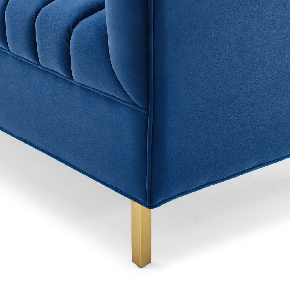 Tufted Loveseat Sofa, Velvet, Blue Navy, Modern, Living Lounge Hotel Hospitality