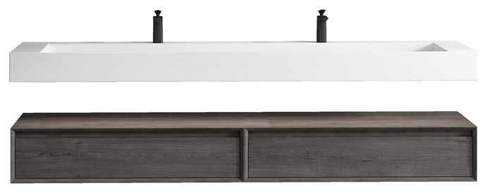 Alysa 84'' Floating Vanity, Acrylic Sink, Double Faucet Hole, Smoke Oak