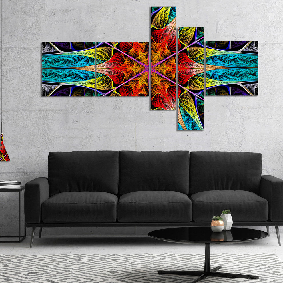 Colorful Fractal Stained Glass, Abstract Canvas Print Art, 60"x32", 5 panels