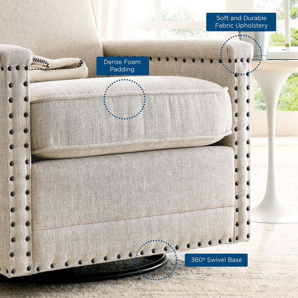 Armchair Accent Swivel Chair, Fabric, Beige, Modern, Living Lounge Hospitality