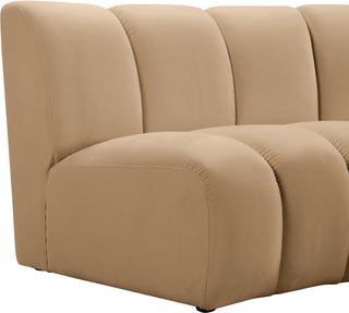 Infinity Channel Tufted Velvet Modular Chair, Camel, 8 Piece