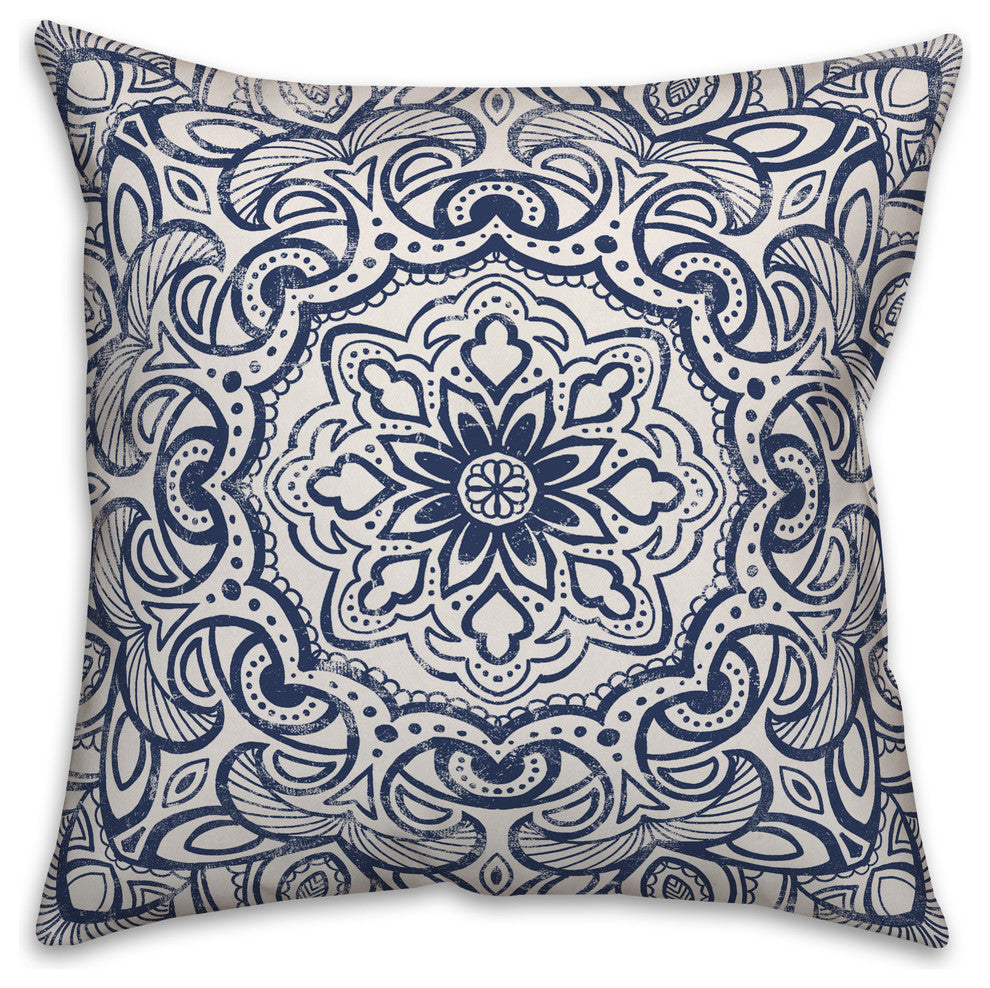 Navy Distressed Medallion 18x18 Throw Pillow