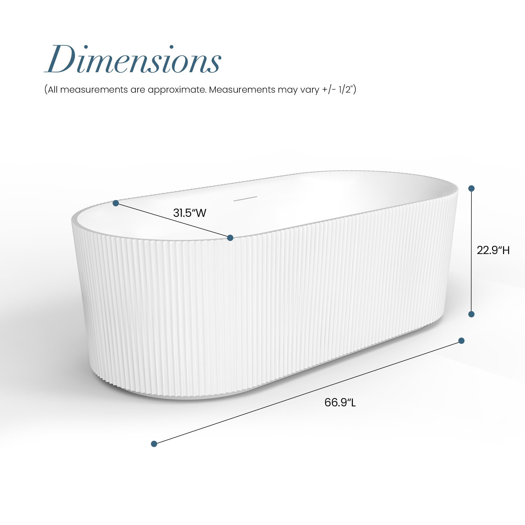 Linyi Freestanding Acrylic Soaking Bathtub, White, 66.9"l X 31.5"w