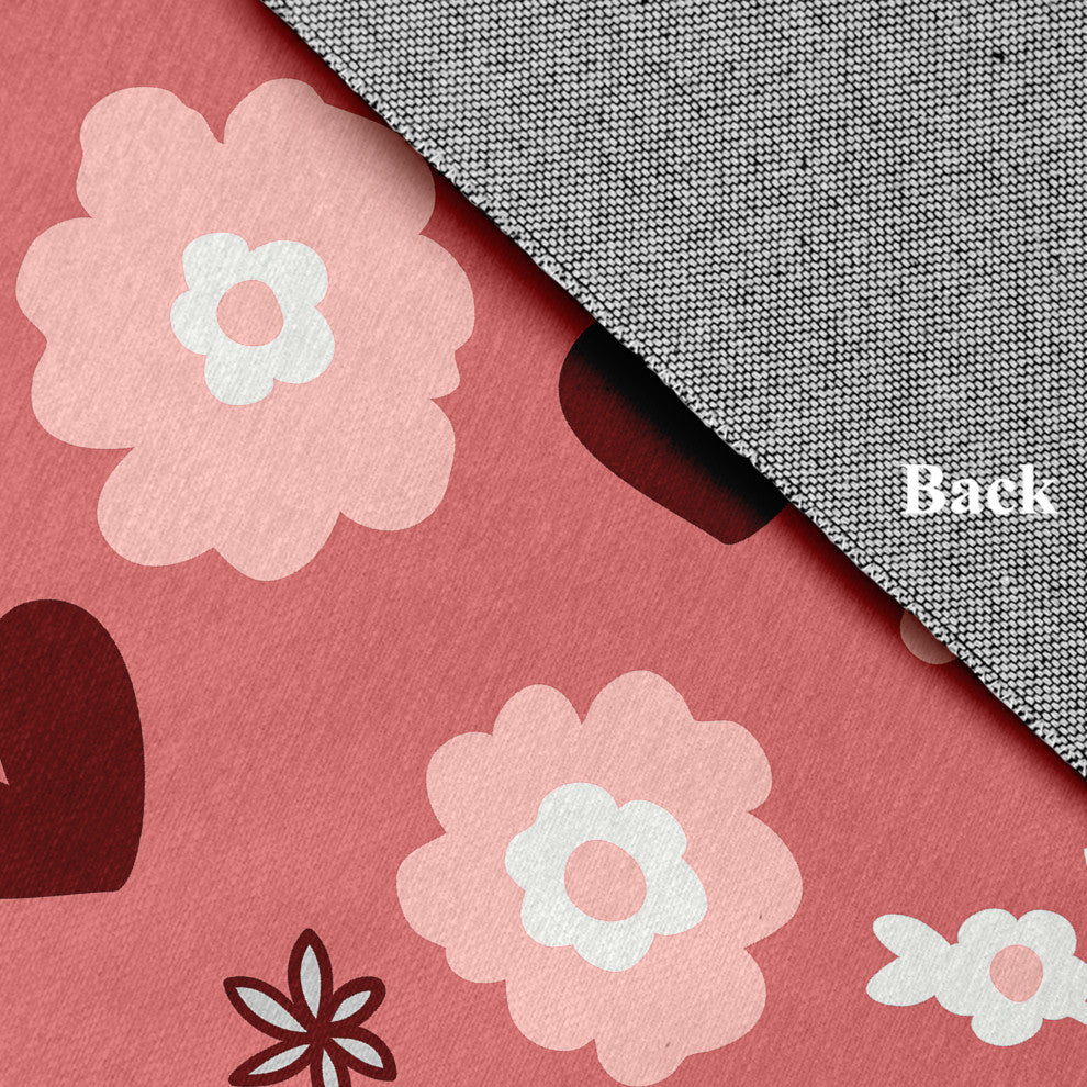 Flowery Love Valentines Chenille Rug, Pink, 4'x6'