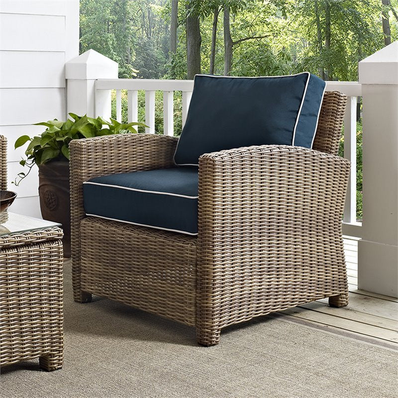 Crosley Furniture Bradenton Fabric Patio Chair in Brown and Navy