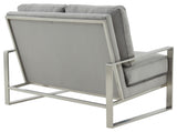 LeisureMod Jefferson Modern Design Velvet Loveseat With Silver Frame, Light Gray