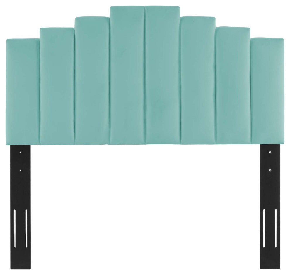 Platform Bed Frame, Twin Size, Velvet, Blue, Modern Contemporary, Bedroom Master