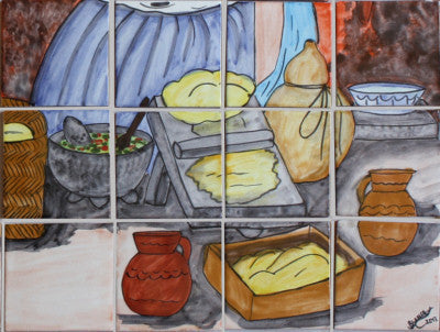 Tortilla Maker. Clay Talavera Tile Mural
