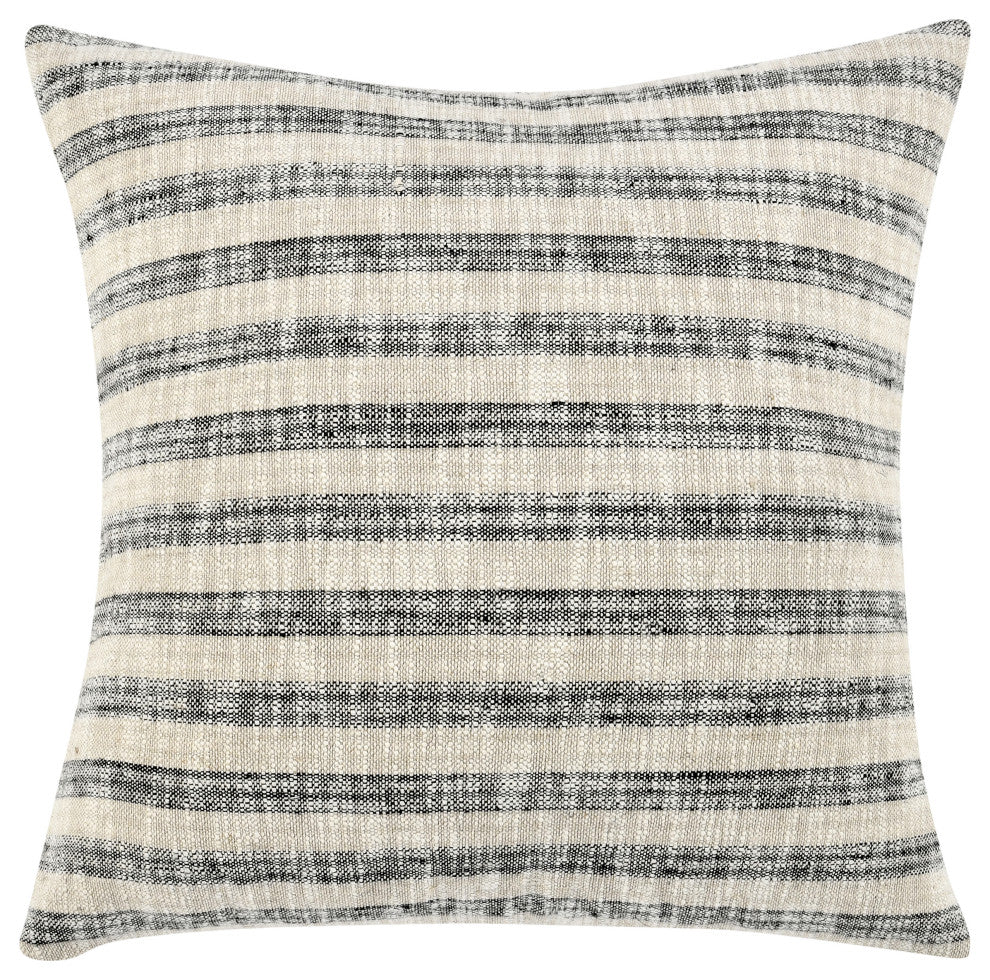 Linna Linen Blend Fabric Throw Pillow, Natural/Black, 24x24