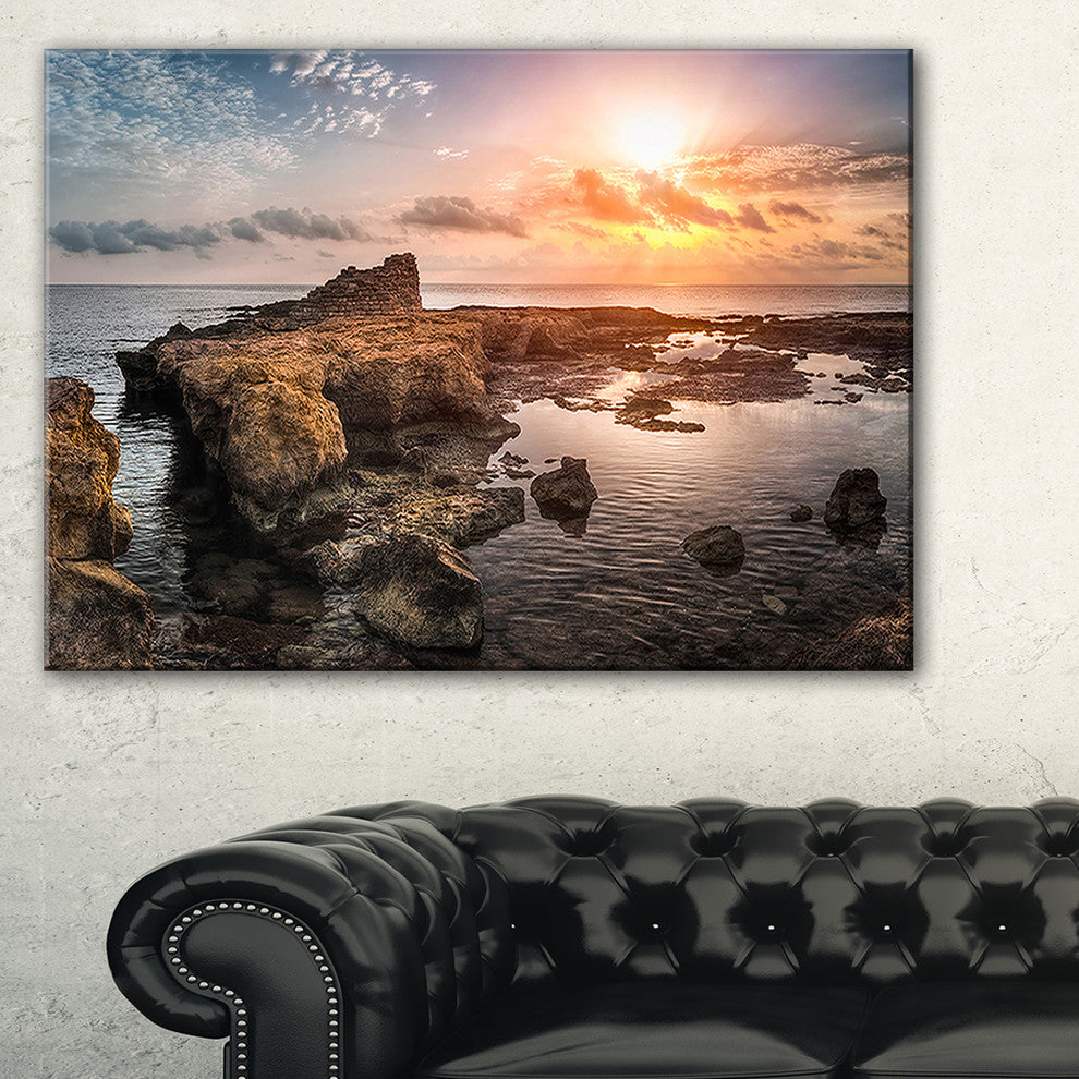"Sunset Over Rocky African Coast" Oversized Beach Canvas Artwork, 40"x20"