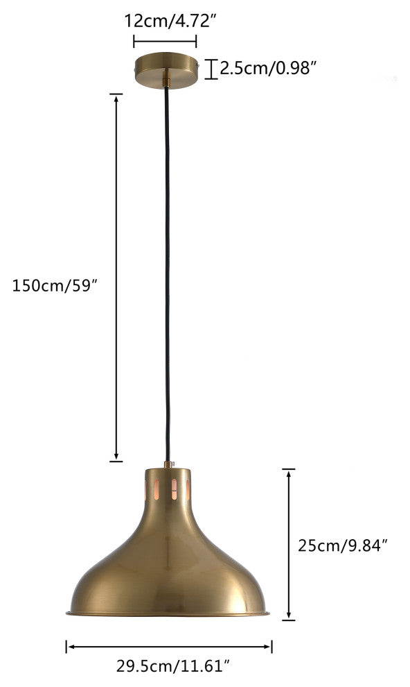1-Light Dome Pendant Modern Brass Hanging Light, Brass