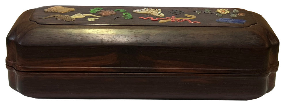 Chinese Zitan Wood MOP Inlay Motif Rectangular Storage Box Chest Hws2547