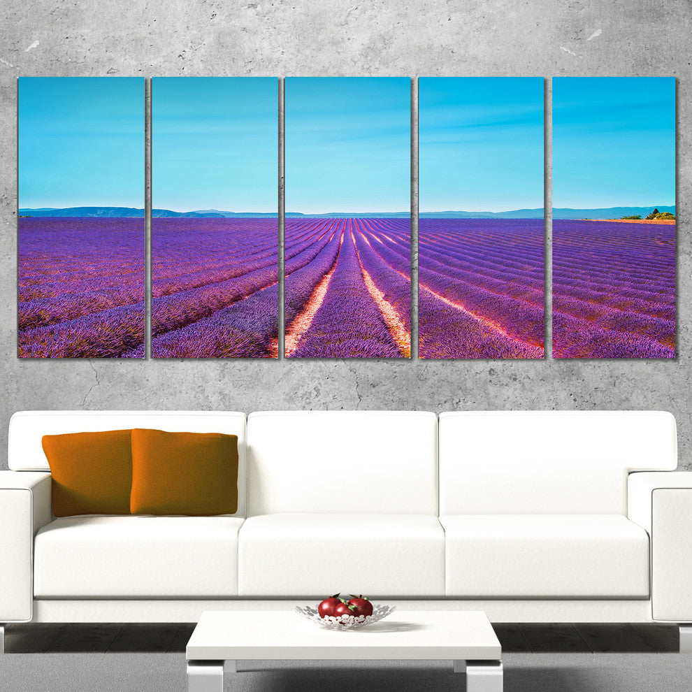 "Lavender Flowers And Clear Sky" Landscape Wall Art Print, 5 Panels, 60"x28"