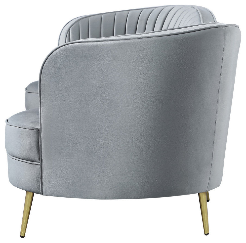 Benzara BM286330 Modern Sofa, Curved Kidney Shape, Channel Tufted, Gray, Gold