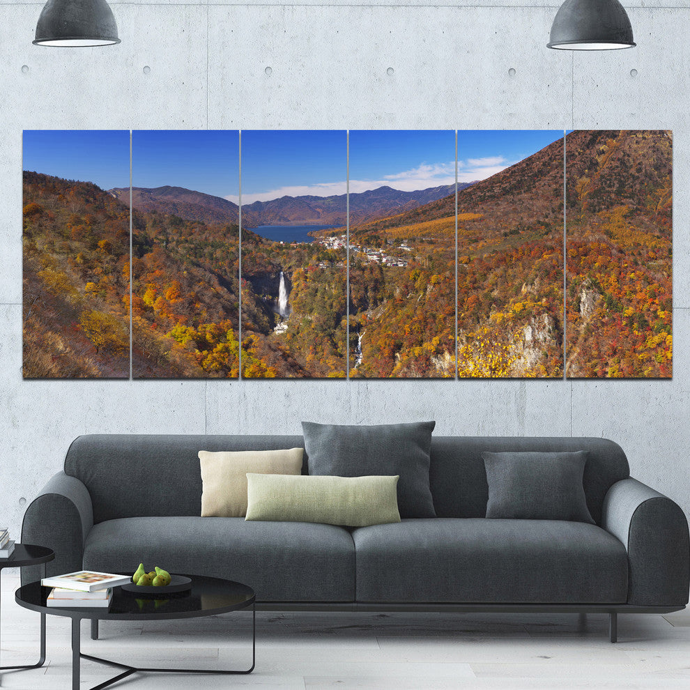Kegon Falls near Nikko Panorama, Landscape Canvas Art Print, 70"x28", 6 Panels