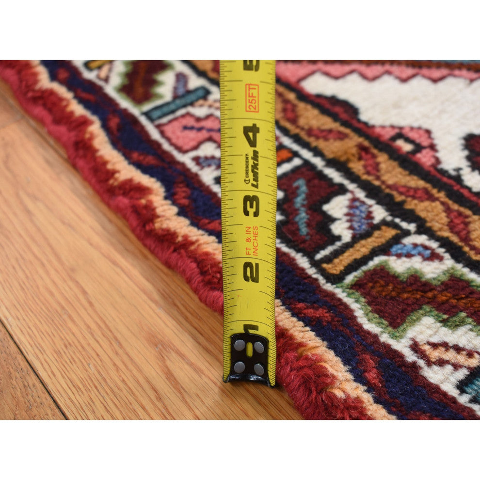 Salsa Red New Persian Hamadan Design Pure Wool Hand Knotted Rug 3'5" x 5'1"
