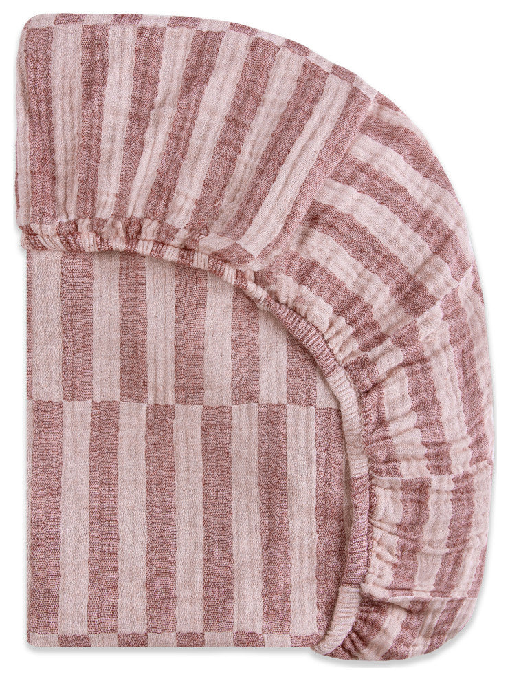 All-Stages Midi Crib Sheet, GOTS Certified Organic Muslin Cotton, Maroon Stripe