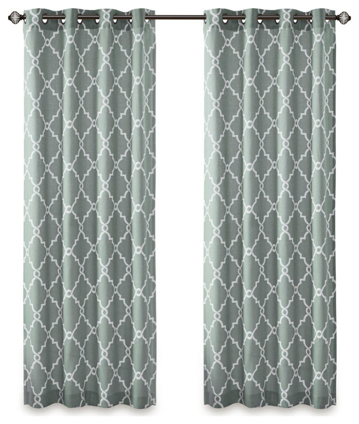 Madison Park Saratoga Fretwork Print Grommet Top Window Curtain Panel, Seafoam