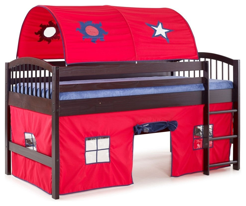 Addison Jr Loft Bed with Tent and playhouse, Espresso